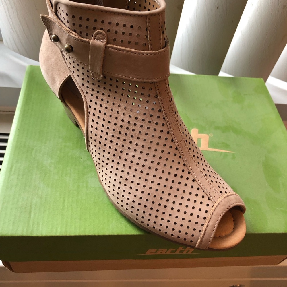 Perforated Peep-Toe Ankle Boot in Taupe - Women's